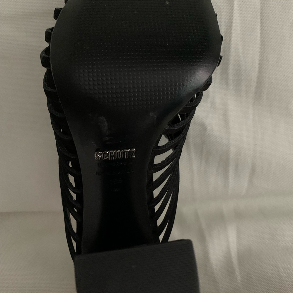 Schutz Black Suede Strappy Slides Sz 10 - image 4